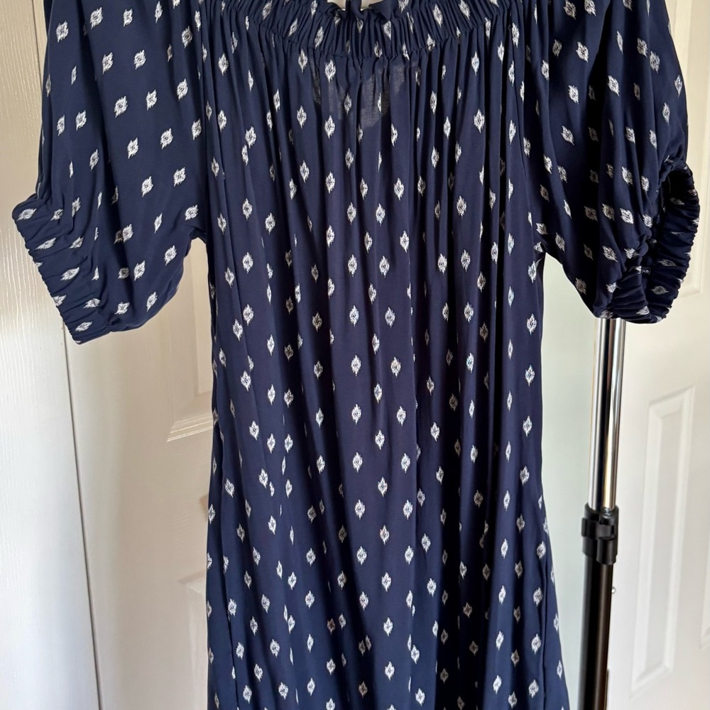 Time and Tru Navy/White Printed Long Sleeve Dress